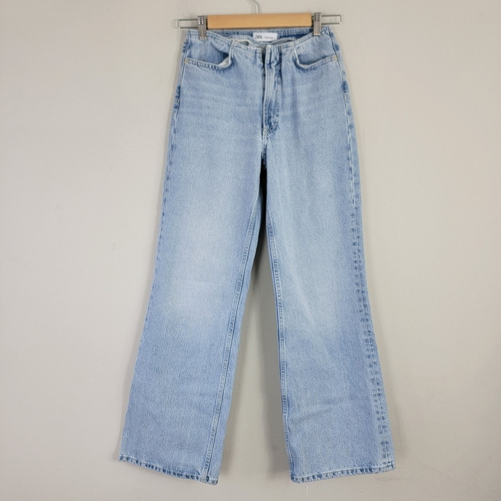Zara Jeans Womens 2‎ Blue Denim Straight Light Wash Zip Hook & Eye Pockets